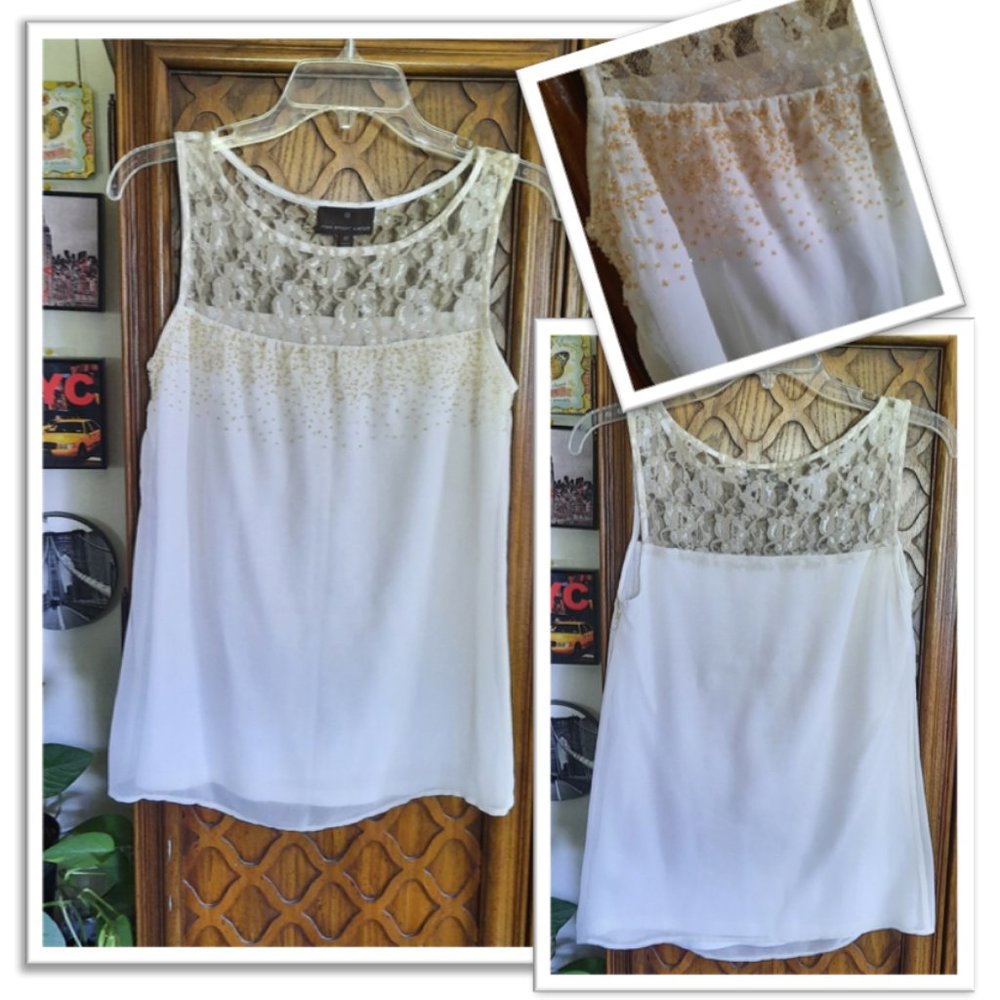 3/$15 Fenn Wright Manson Lace Inset Beaded Tank Blouse - Ivory, Size XS